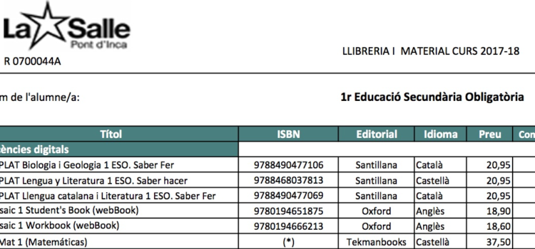 Listado libros ESO 2018-19 Listado libros ESO 2018-19